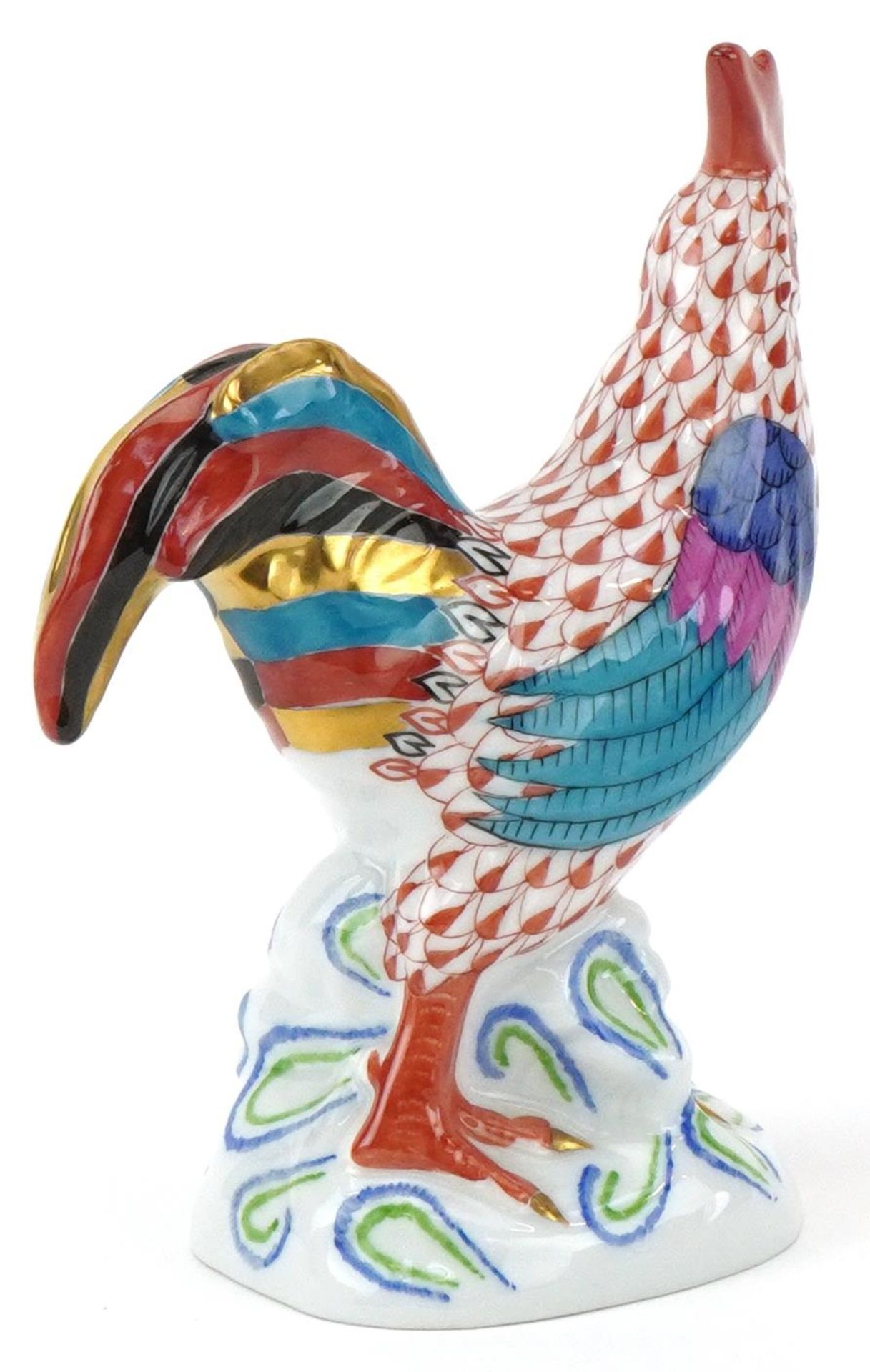 Herend, Hungarian hand painted porcelain fishnet pattern rooster, numbered 5032, 14.5cm in length - Image 2 of 3