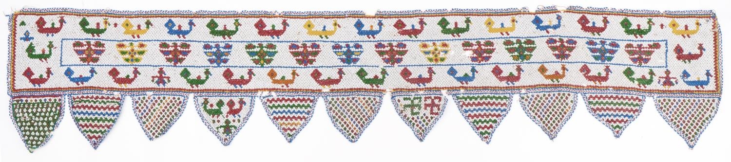 Antique African beadwork banner decorated with animals and flowers, 138cm wide - Image 5 of 6