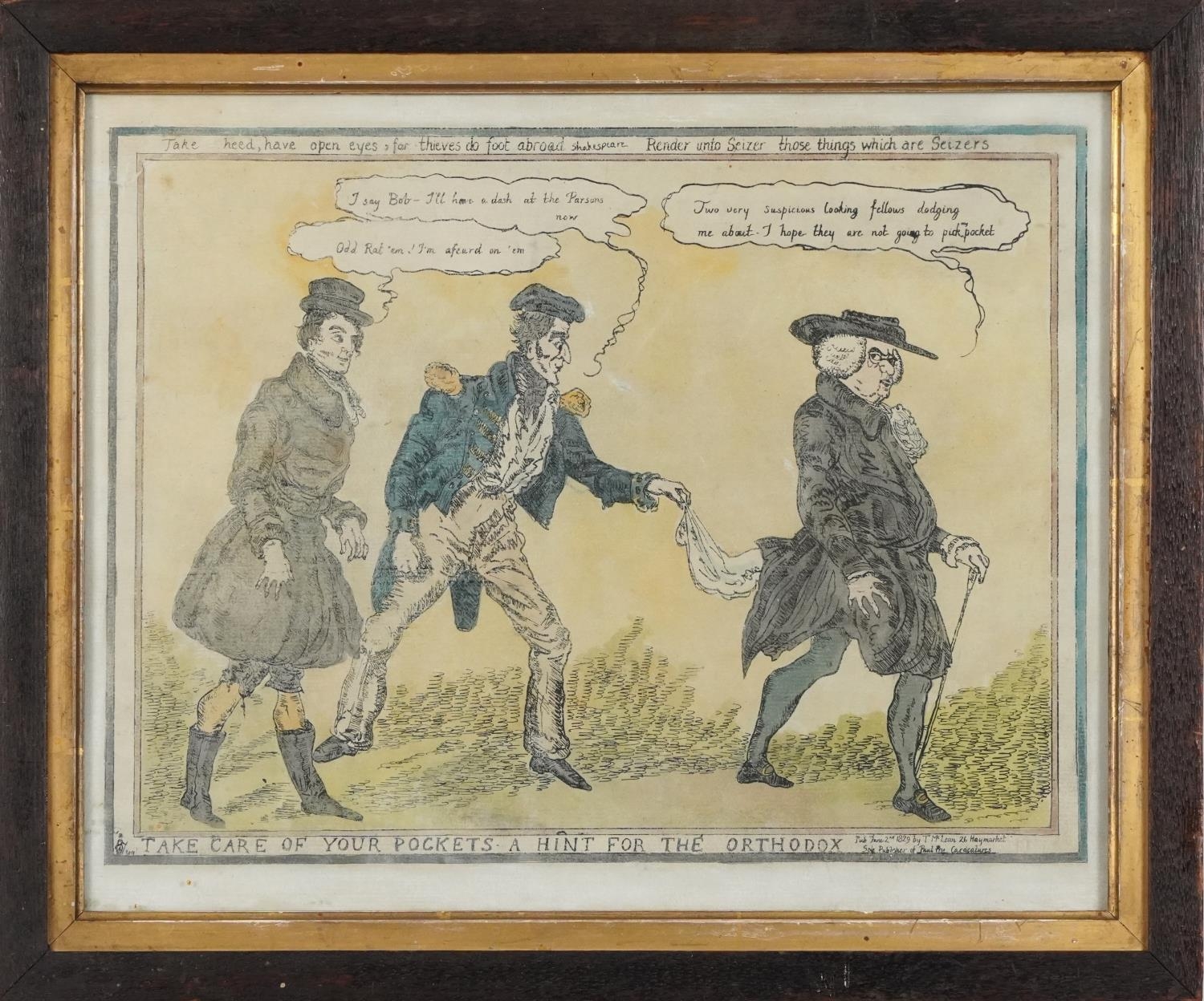 Take Heed, Have Open Eyes to Thieves, hand coloured political cartoon, Do Not Do Foot Abroad, framed - Image 2 of 5