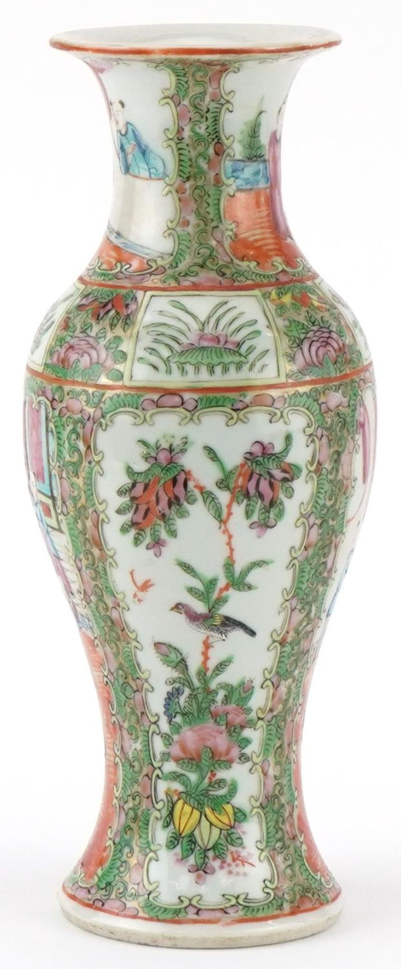 Chinese porcelain vase hand painted in the famille rose palette with flowers, birds and scenes, 25cm - Image 4 of 6