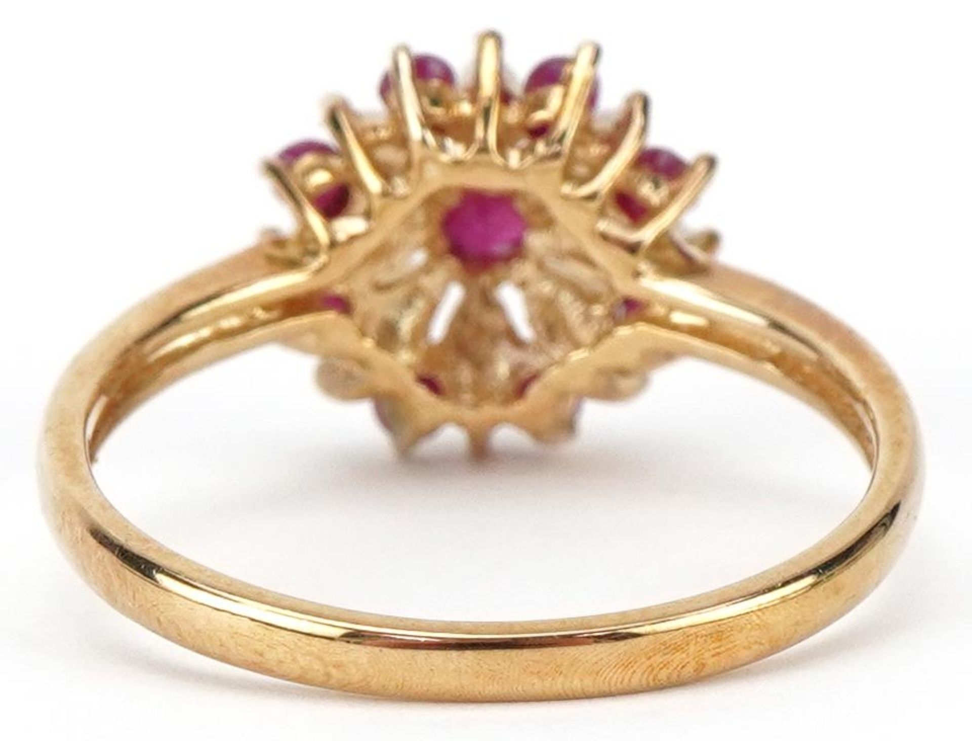 9ct gold ruby and opal flower head ring, size T, 2.8g - Bild 2 aus 5