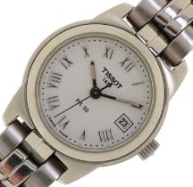 Tissot, ladies Tissot PR50 quartz wristwatch having enamelled dial with Roman numerals and date