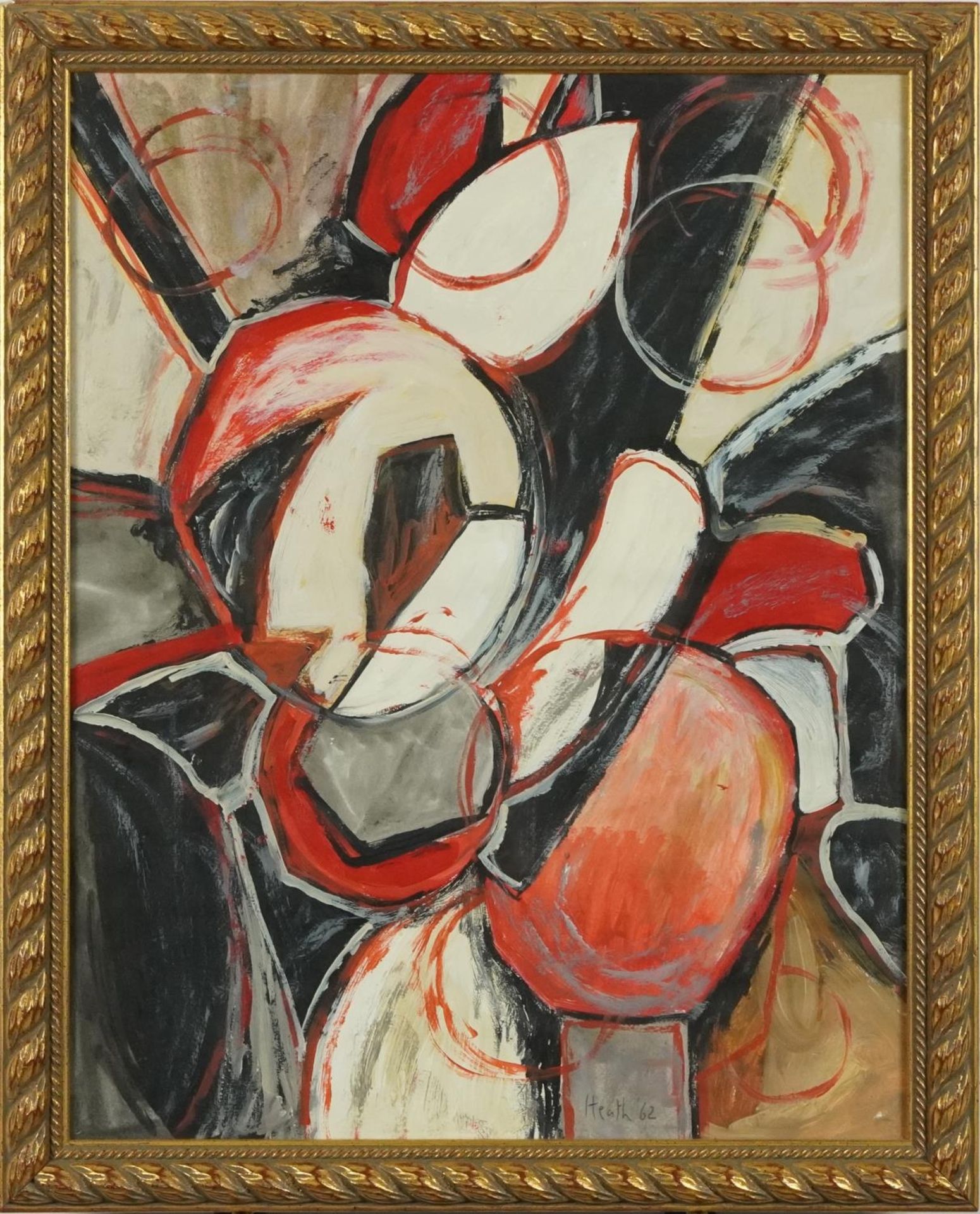 Circle of Adrian Heath - Abstract composition, acrylic on thin card in a gilt frame, 51cm x 40cm - Bild 2 aus 5