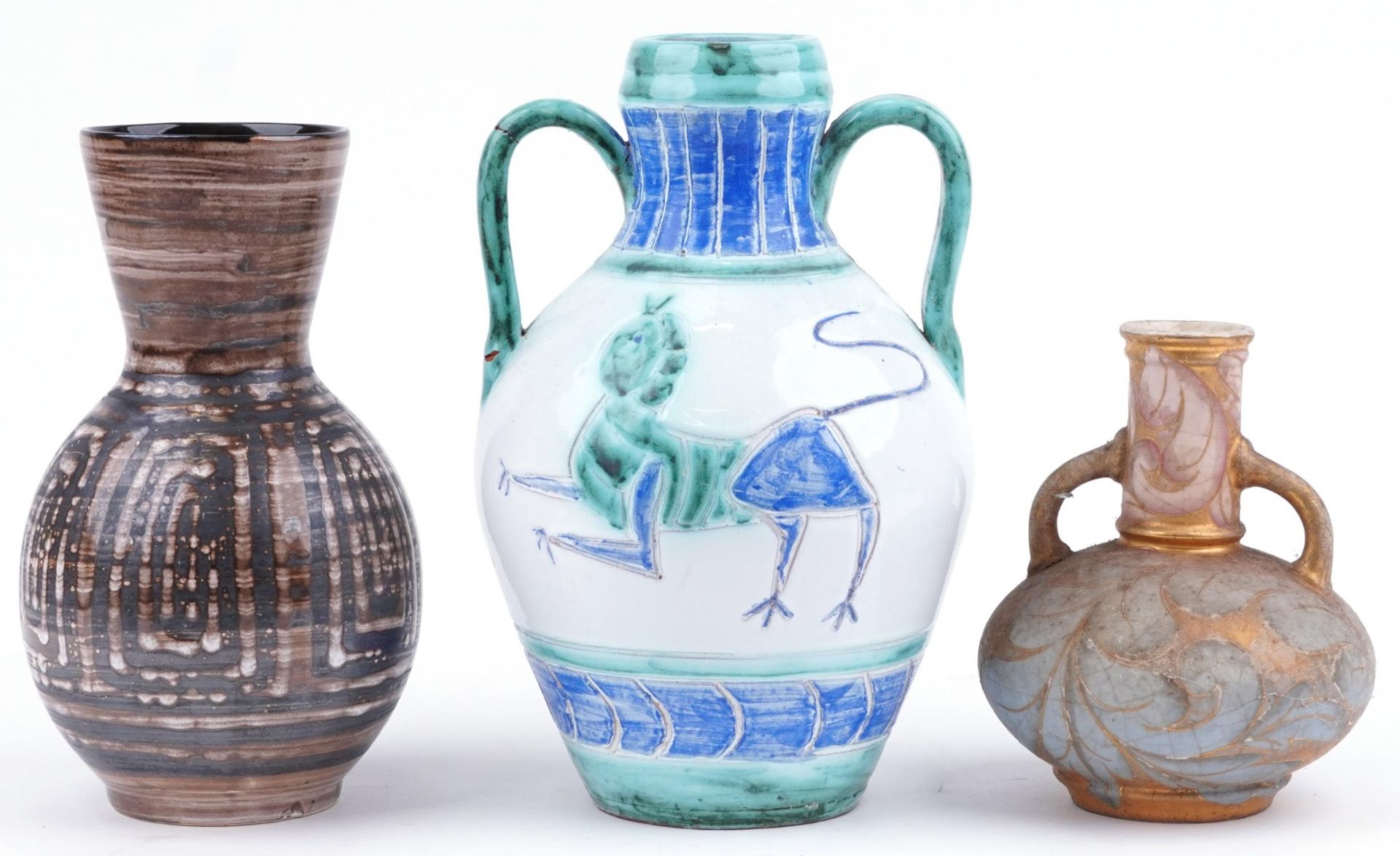 Three art pottery vases, including Rye, Moorish and and a scaffito example the largest 29.5cm high - Image 2 of 8
