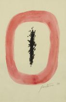 Follower of Lucio Fontana - Concetto Spaziale 64, watercolour and ink on paper, mounted and