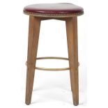 Contemporary breakfast bar stool with burgundy leather upholstered padded seat, 64cm high