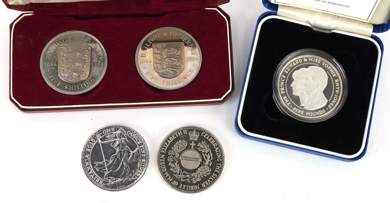 British Channel Islands coinage including 2013 one ounce Britannia two pounds, two Bailiwick of - Image 2 of 4