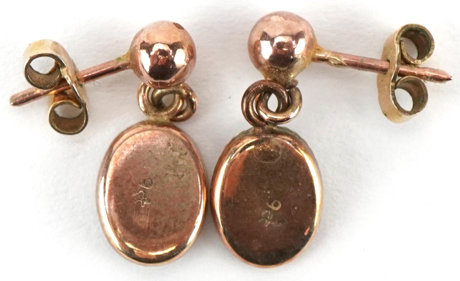 Pair of 9ct gold opal drop earrings, each 1.7cm high, total 1.4g - Image 2 of 2