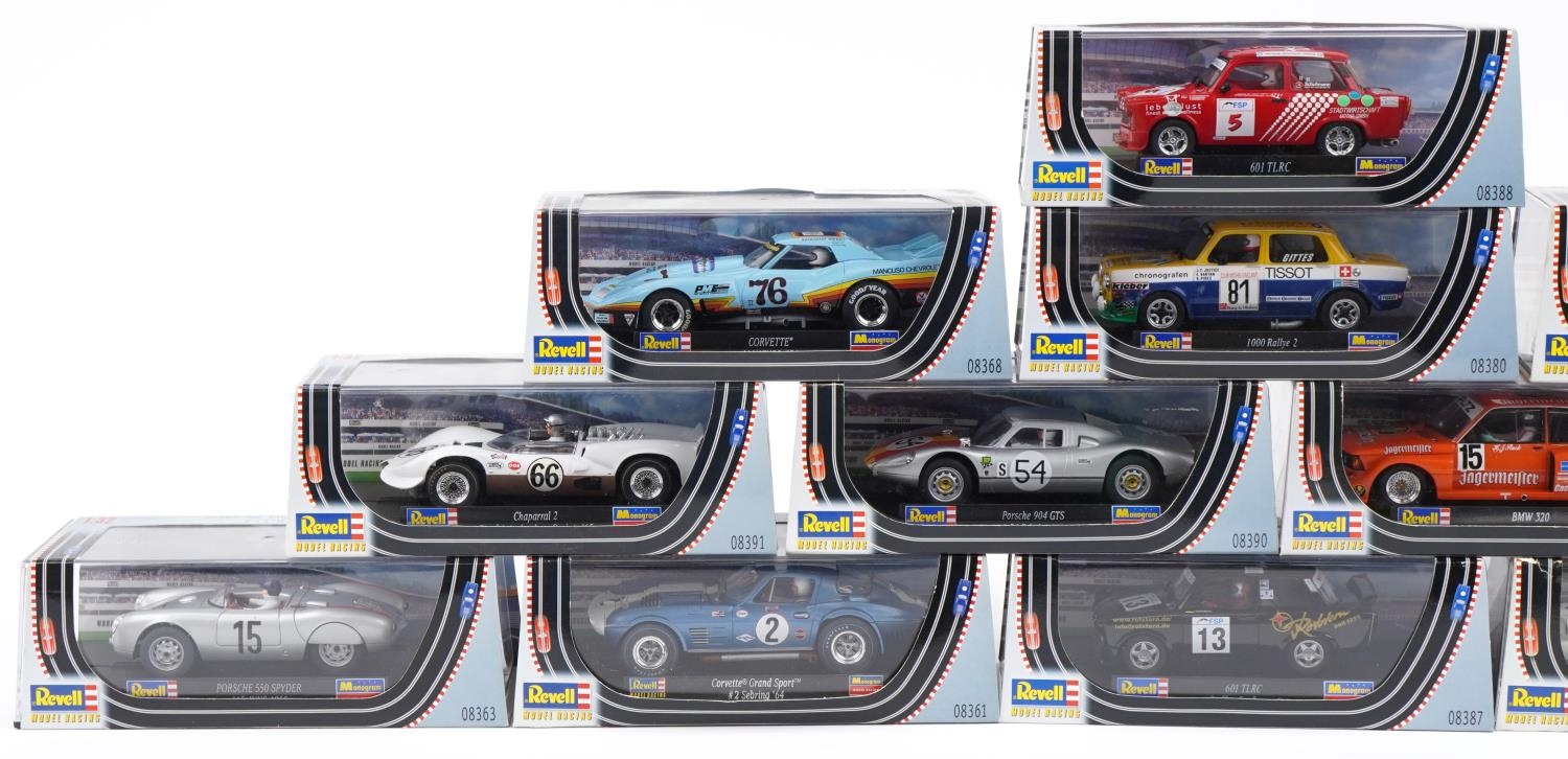 Thirteen Revell 1:32 scale model slot cars with cases including Porsche 904 GTS, 601TLRC and BMW 320 - Image 2 of 3