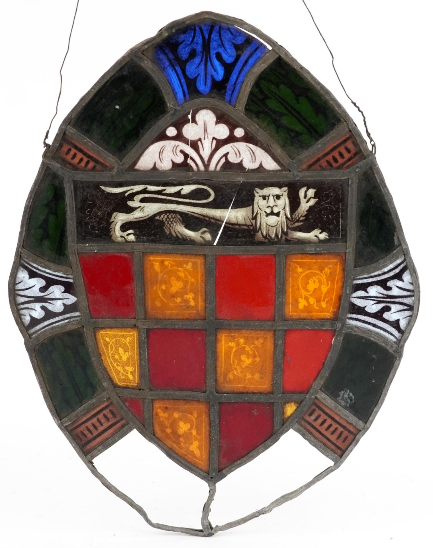 Four Danish leaded stained glass Heraldic Coat of Arms including one with lions and a bear, the - Bild 5 aus 9