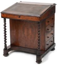 Rosewood and mahogany Davenport with lift up slope and four side drawers opposing four dummy