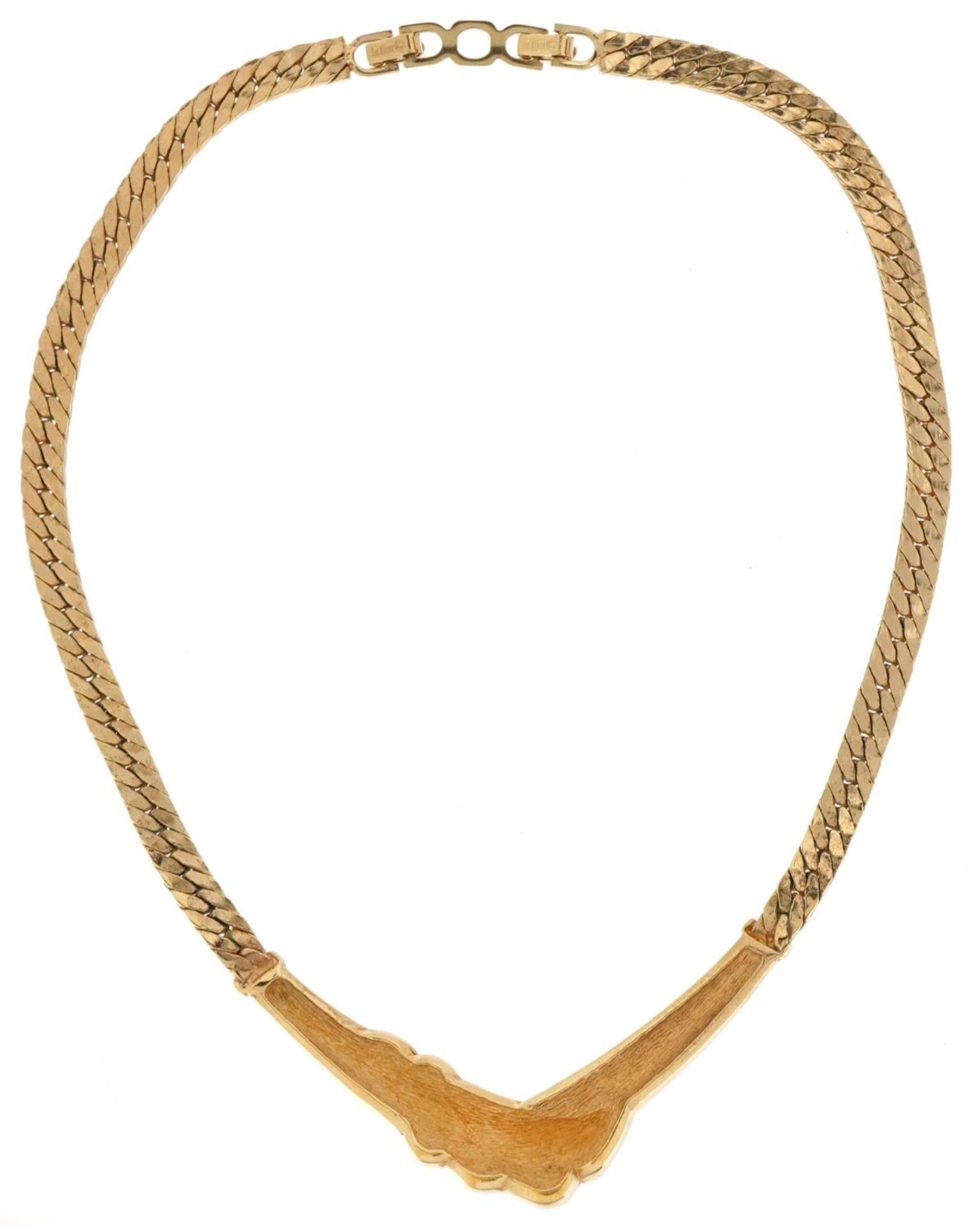 Christian Dior, vintage gold plated black enamel and clear stone necklace, 40cm in length, 43.5g - Bild 3 aus 4