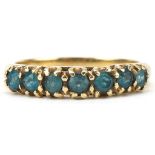 9ct gold blue topaz half eternity ring, size S, 3.3g