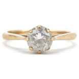 9ct gold clear stone solitaire ring, the stone approximately 6.50mm in diameter, size O, 2.7g