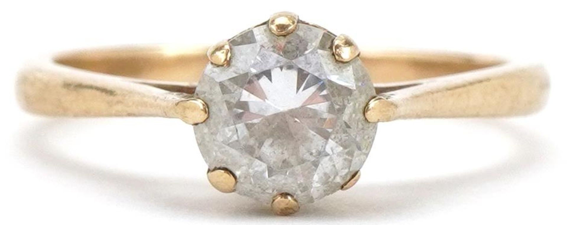 9ct gold clear stone solitaire ring, the stone approximately 6.50mm in diameter, size O, 2.7g