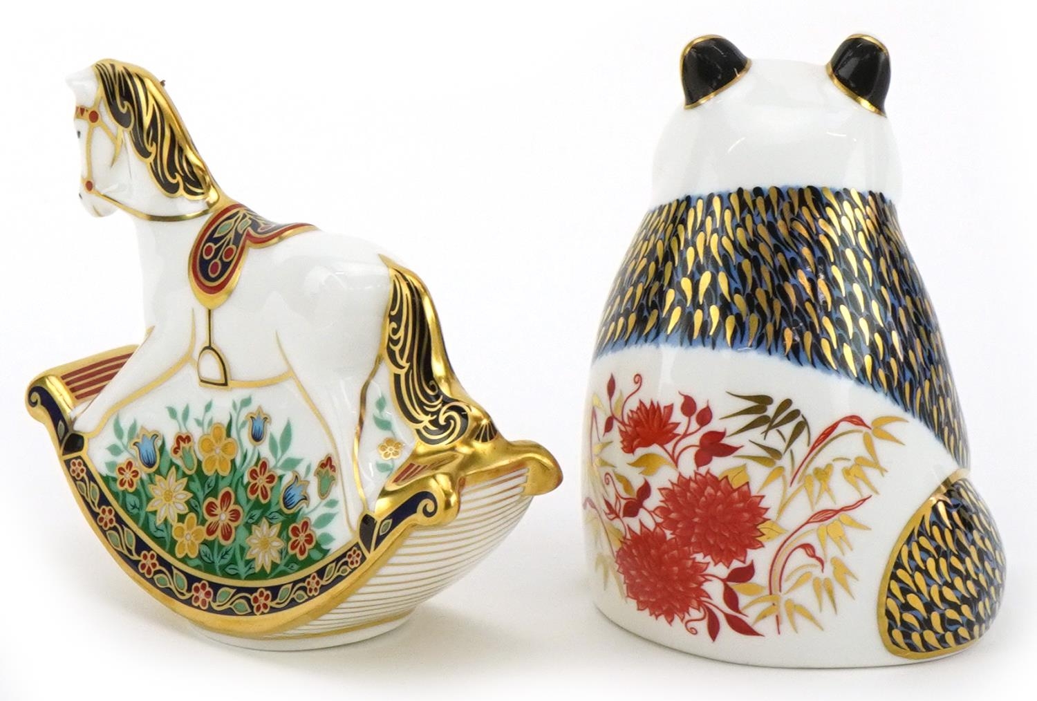 Royal Crown Derby Rocking Horse Treasures of Childhood paperweight with gold stopper and a Panda - Image 2 of 3
