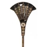 Art Deco unmarked silver and white metal black onyx and clear stone stickpin housed in a W White