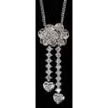9ct white gold diamond drop pendant on a 9ct white gold necklace, 2cm high and 50cm in length, total