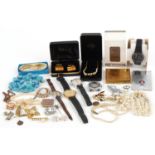 Vintage and later costume jewellery and wristwatches including necklaces, brooches and cufflinks