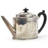 Henry Bateman, George III silver teapot having ebonised wood handle and knop, engraved with swags