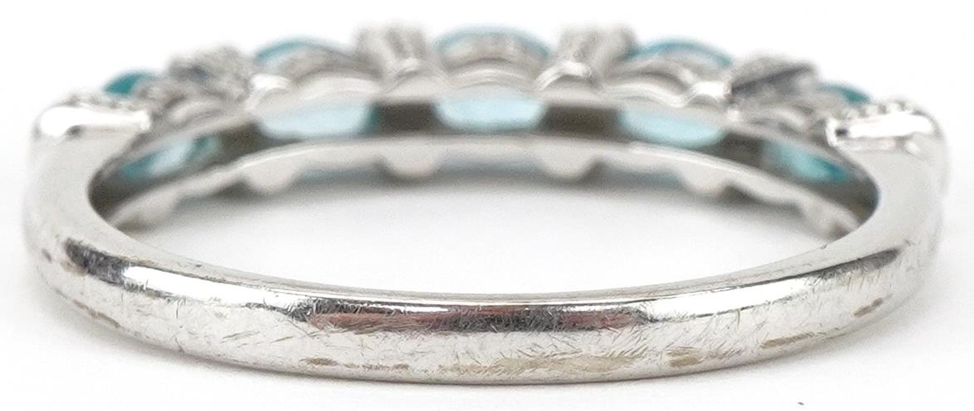 9ct white gold aquamarine and diamond half eternity ring, size O/P, 2.2g - Image 2 of 5