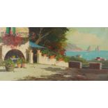Italian villa and coastline Capri, Impressionist oil on canvas, bearing an indistinct signature,