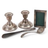 Victorian and later silver including a pair of dwarf candlesticks by Fred H Adams & Co, the