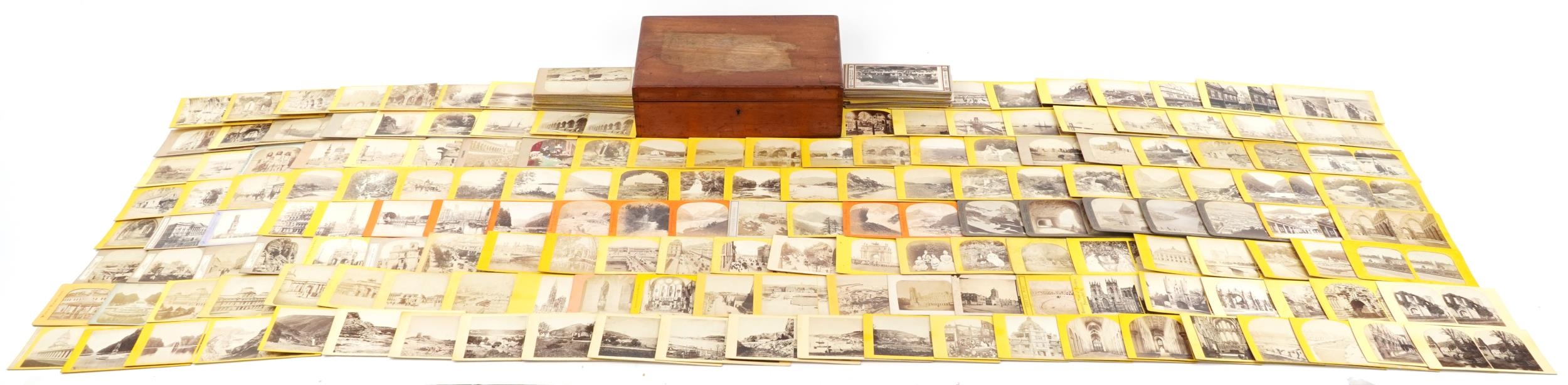 Approximately two hundred stereoscopic view cards including harbour scene, Switzerland, Ireland