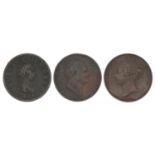 George III 1806 penny, William III 1831 penny and Queen Victoria 1853 penny