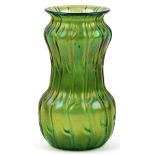 Loetz, Bohemian Art Nouveau iridescent green glass Neptune pattern vase, 17.5cm high