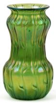 Loetz, Bohemian Art Nouveau iridescent green glass Neptune pattern vase, 17.5cm high