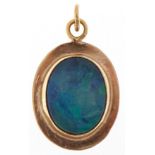 Unmarked gold opal pendant, tests as 9ct gold 1.9cm high, 1.2g