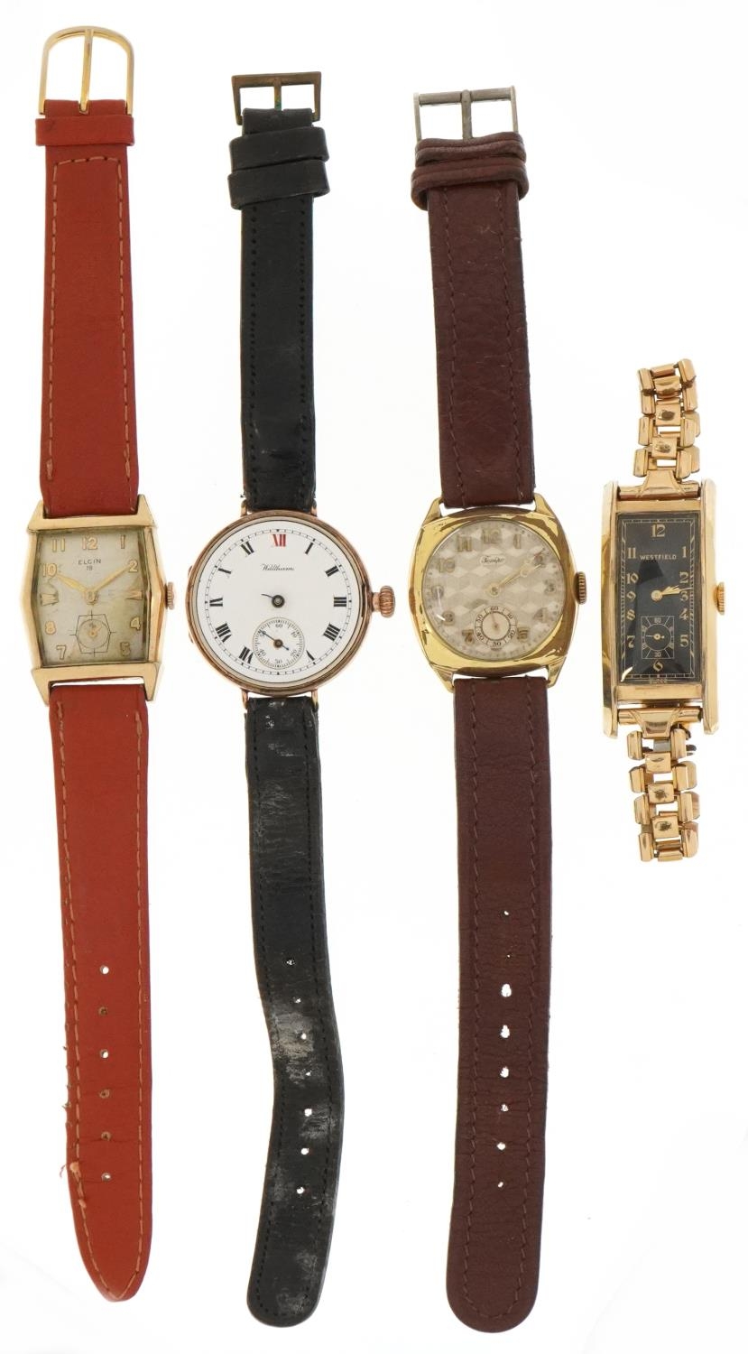 Four vintage gentlemen's gold plated wristwatches comprising Waltham, Westfield, Elgin 19 and Tempo, - Image 2 of 6