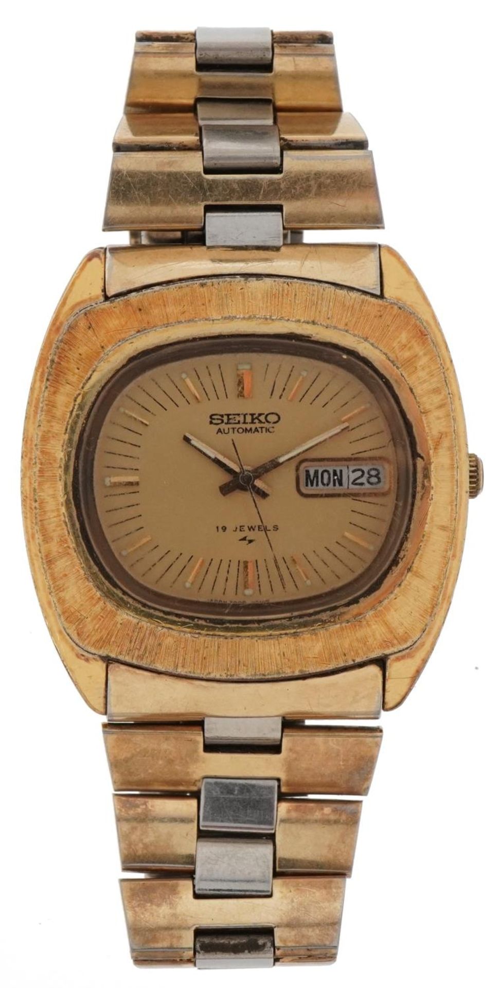 Seiko, gentlemen's Seiko automatic wristwatch having gilt dial with day/date aperture, the case - Bild 2 aus 5