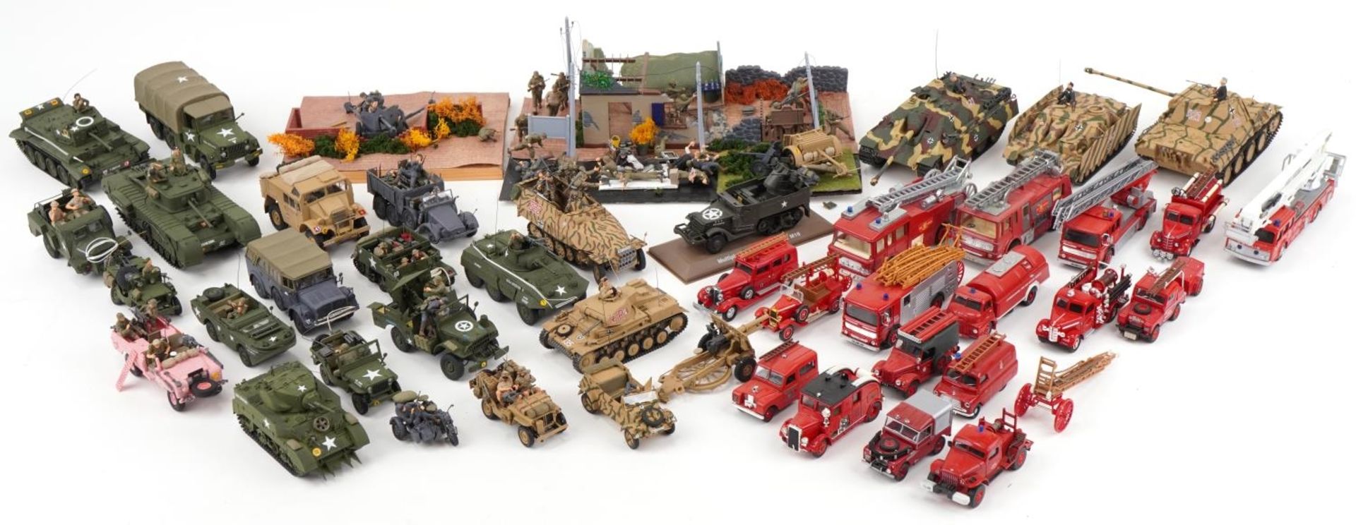 Large collection of vintage and later collector's fire engines and army vehicles including Corgi and