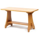 Arts and Crafts style light oak coffee table, 52cm H x 91cm W x 38cm D