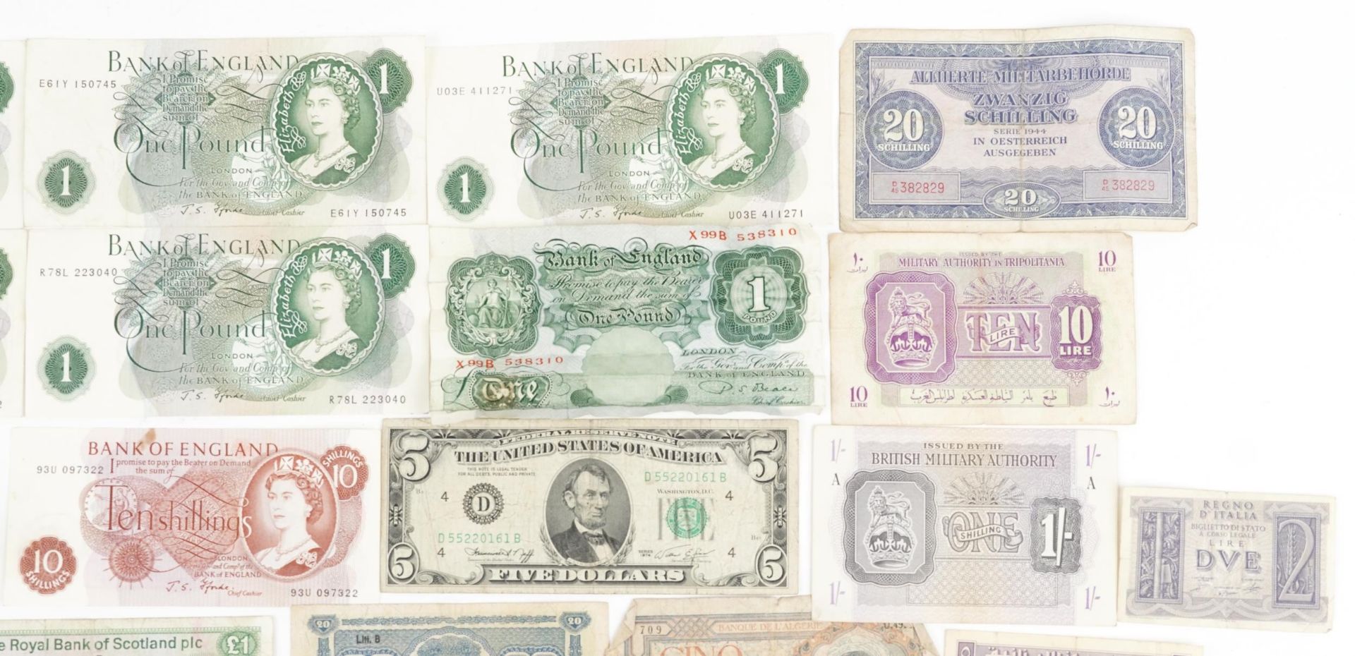 Foreign and British banknotes including British one pound banknotes, Chief Cashier J S Fforde, ten - Bild 3 aus 5