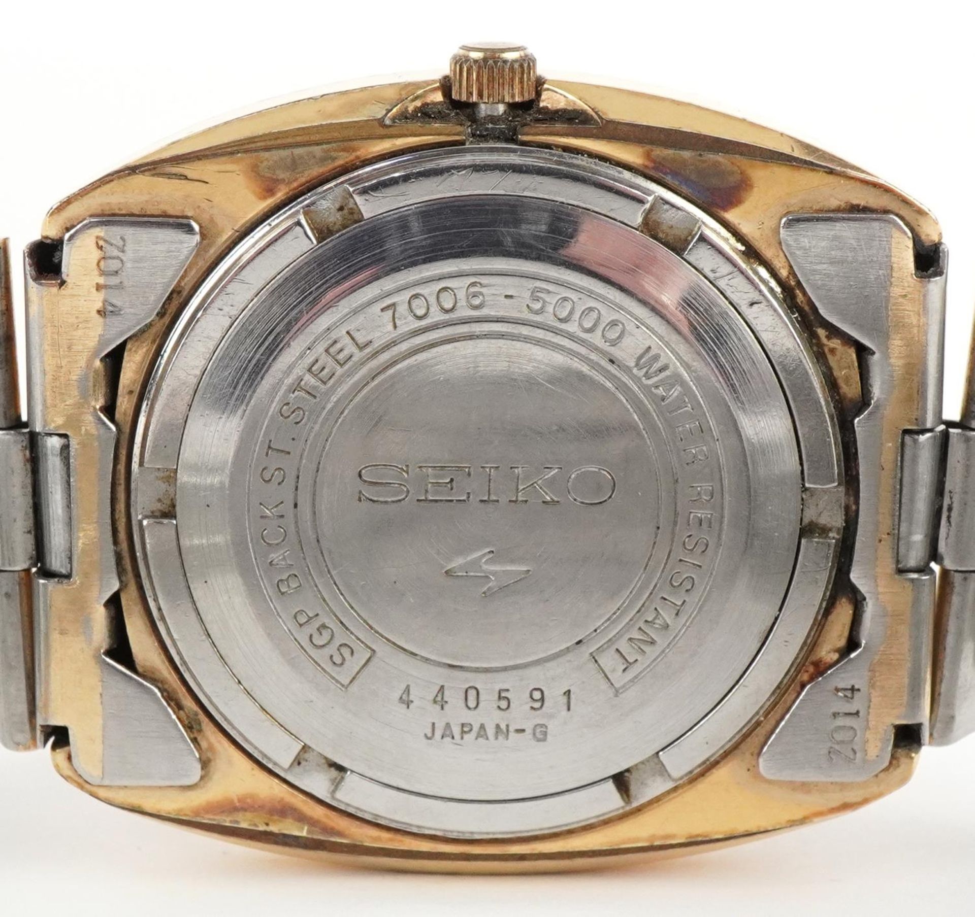 Seiko, gentlemen's Seiko automatic wristwatch having gilt dial with day/date aperture, the case - Bild 4 aus 5