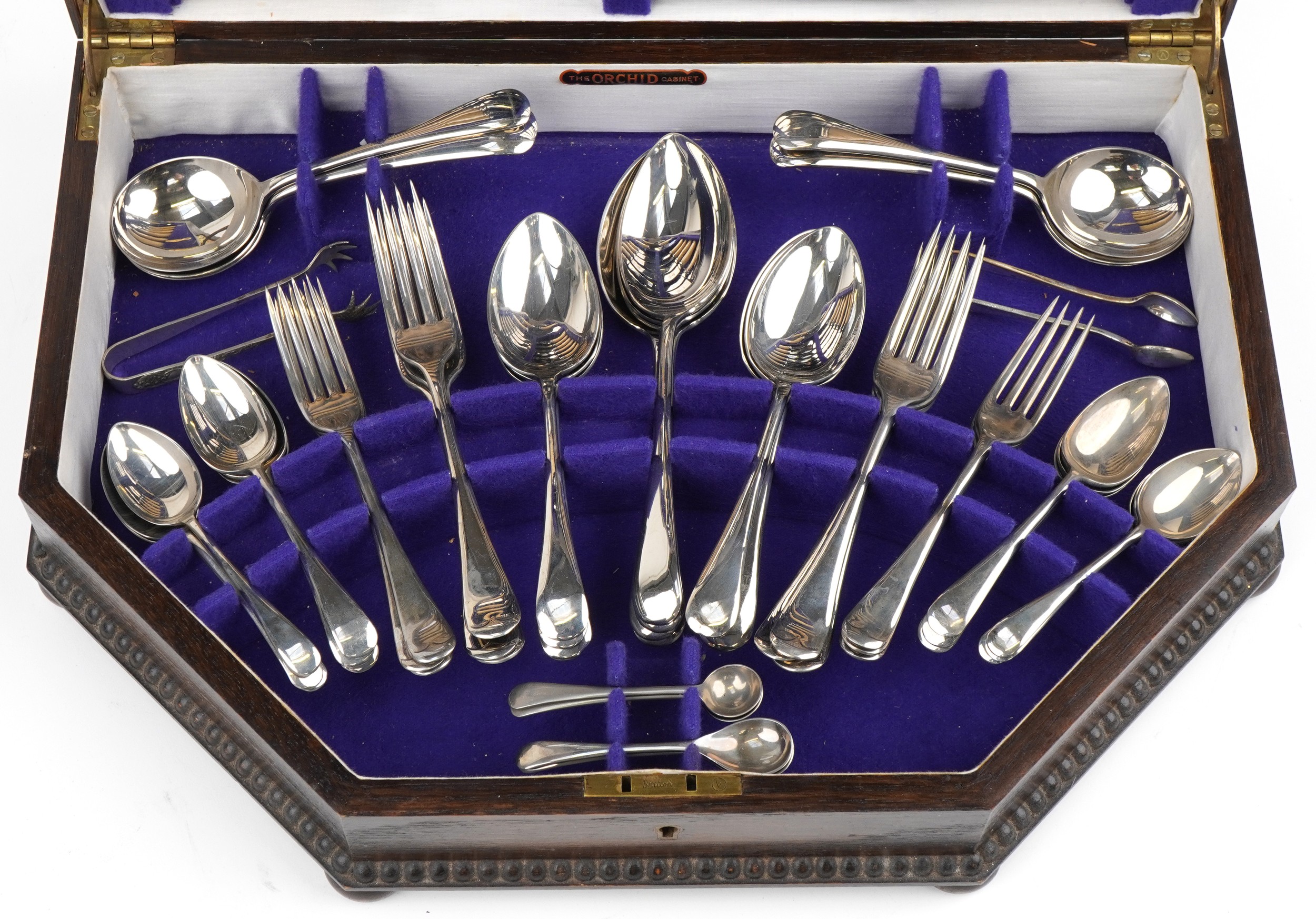 Art Deco oak six place canteen of Sheffield silver plated cutlery, some with ivorine handles, the - Image 3 of 7