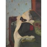 Boudoir interior with Harlequin mask, oil on canvas, unframed, 60.5cm x 46.5cm