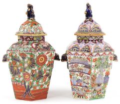 Two Victorian Staffordshire pottery ginger jars and covers hand painted in the Mason style
