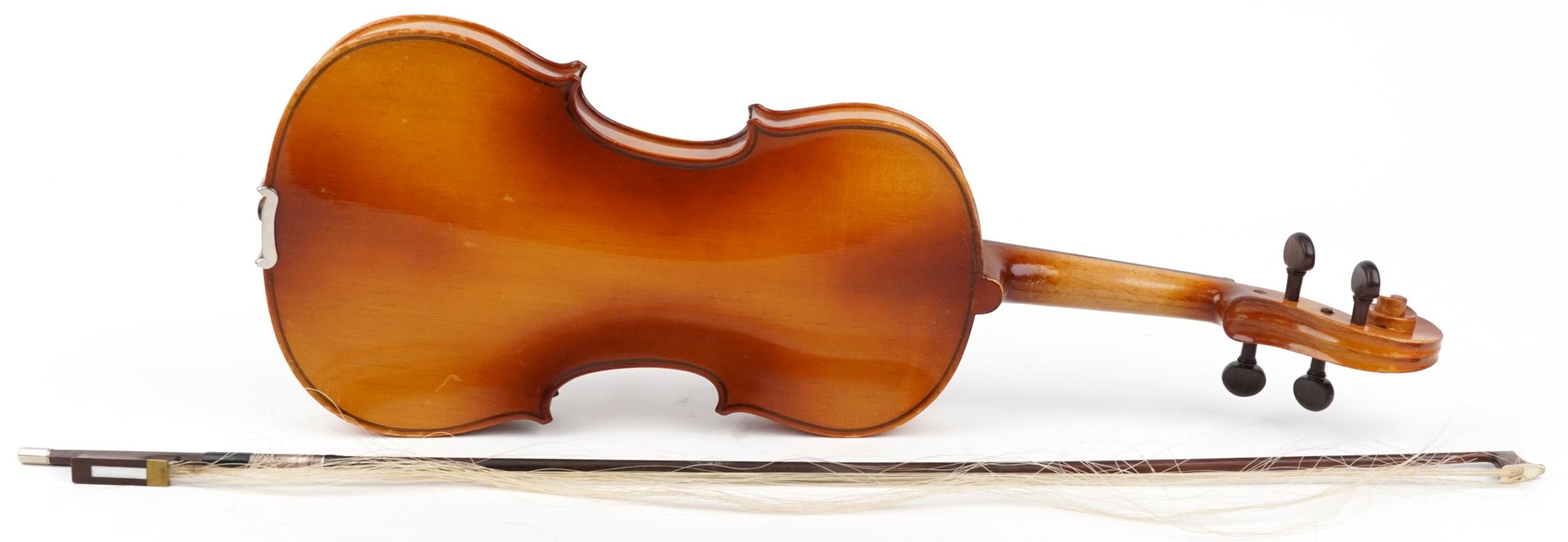 Blessing wooden violin with one piece back and rosewood bow housed in a protective case, the - Image 2 of 5