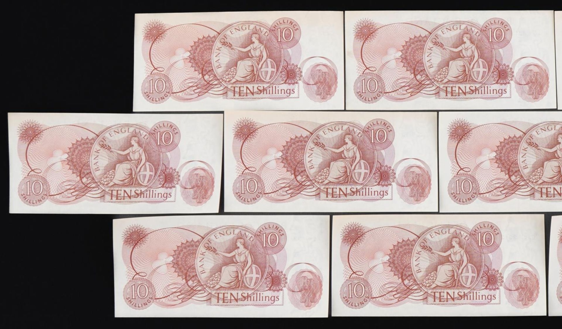 Ten Elizabeth II Bank of England ten shilling bank notes with consecutive serial numbers, Chief - Bild 5 aus 6