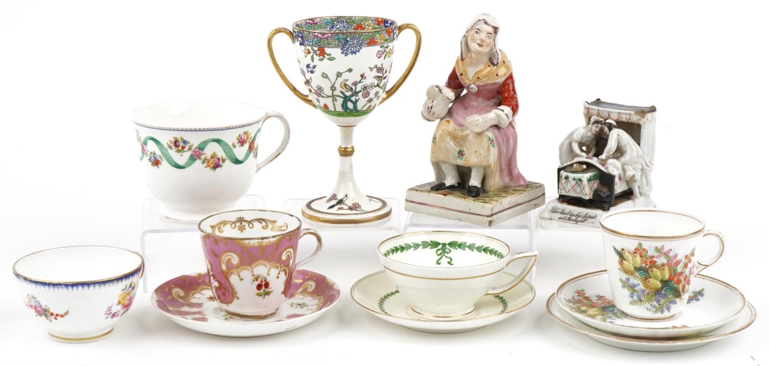 Victorian and later ceramics including Minton twin handled trophy, cup and saucer attributed to
