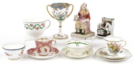 Victorian and later ceramics including Minton twin handled trophy, cup and saucer attributed to