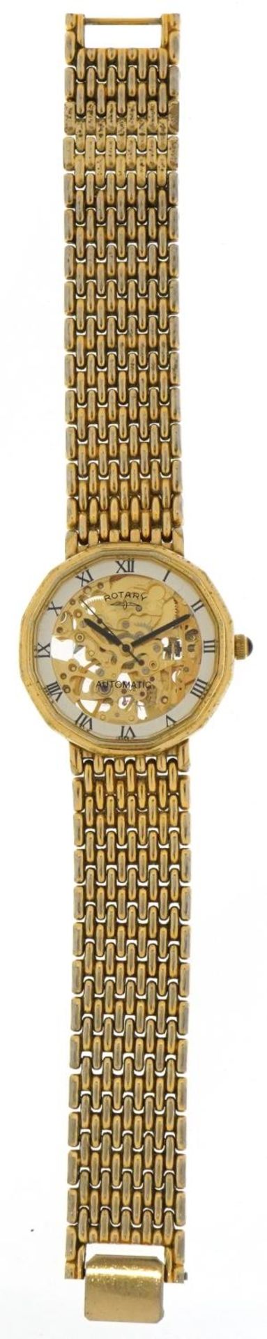 Rotary, gentlemen's gold plated automatic wristwatch having skeleton dial with Roman numerals, - Bild 2 aus 5