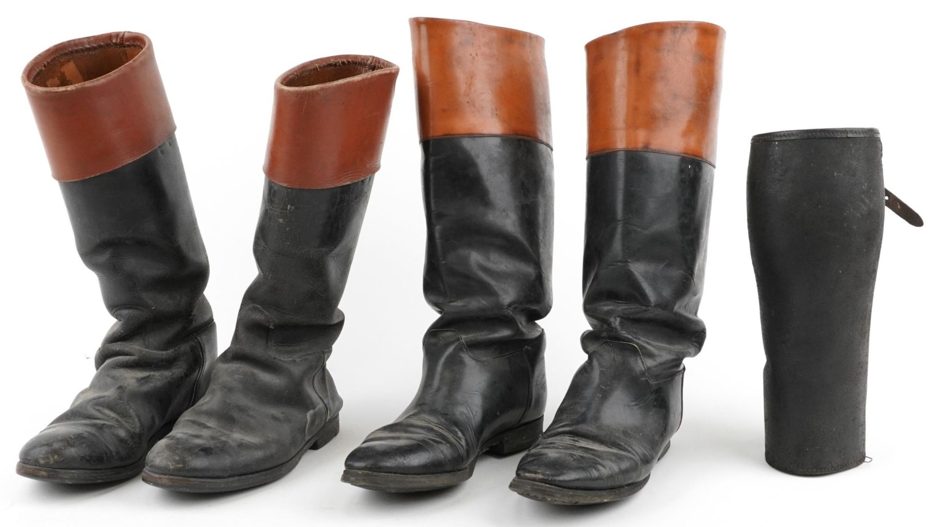 Two pairs of military interest leather boots and galoshes, possibly size 6 - Image 2 of 8