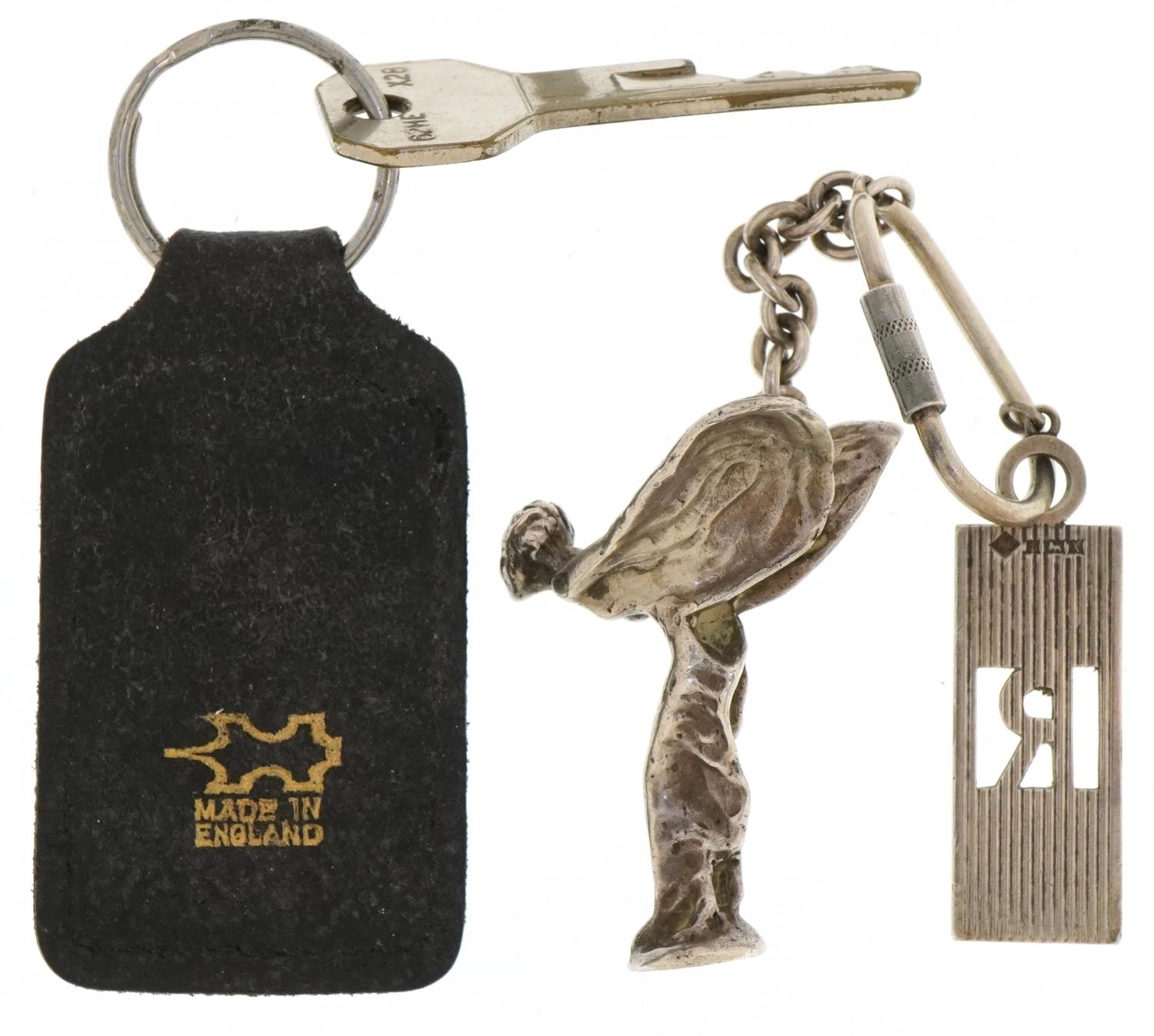 Three Rolls Royce keyrings, two silver, including Spirit of Ecstasy car mascot, the figure - Image 2 of 3