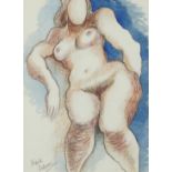 Style of Frank Dobson - Seated nude, watercolour and pastel on textured paper, mounted and framed,