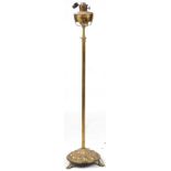 Victorian adjustable brass standard oil lamp, 135cm high